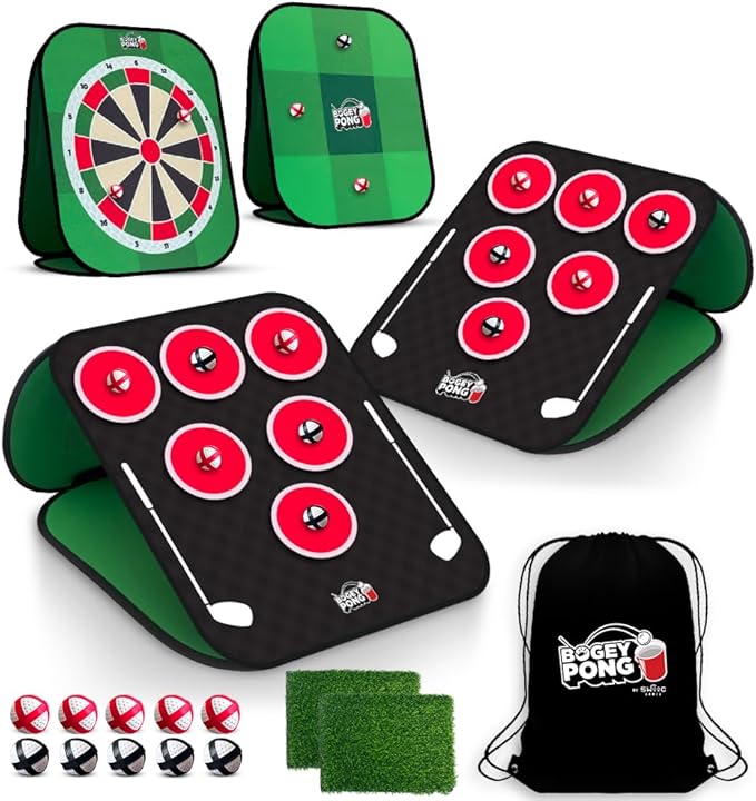SWOOC Games® – Bogey Pong™ | 3-in-1 Backyard Pong Golf Game Set w/Darts & Tic Tac Toe | Remove Discs for Pong Golf Game Play | Yard Golf Chipping | Backyard Golf Games for Adults, Kids, & Family
