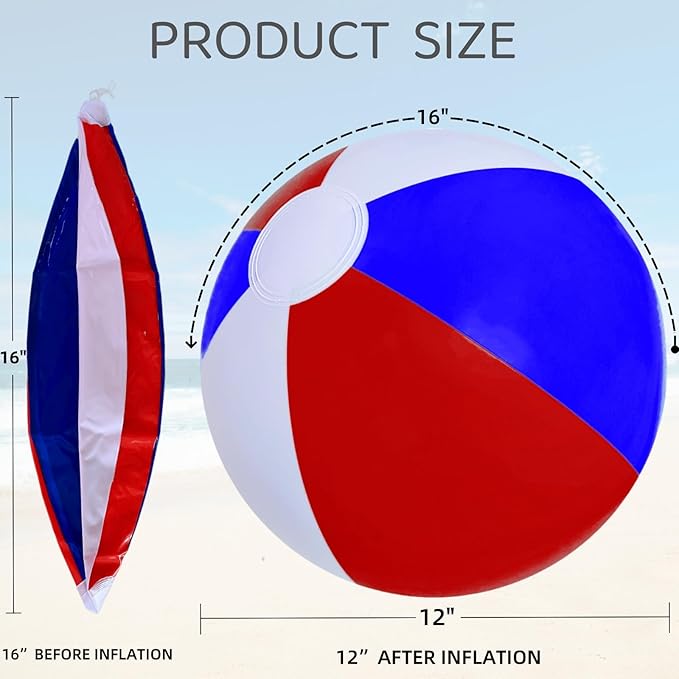 6 Pack Beach Balls, Large Inflatable Beach Balls Bulk, for Parties, Beach, Pools & Play