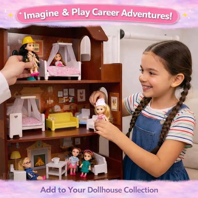 Liberty Imports Little Career Toddler Dolls with Dresses, Girls Imaginative Pretend Play Mini Small Dolls with Outfits for Chef, Doctor, Pilot, Engineer, Teacher & Baker (Career)