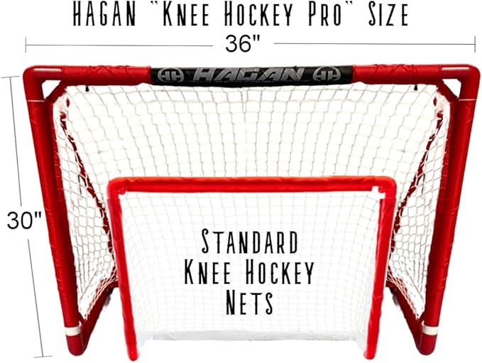 Hagan Hockey Supersized Knee Hockey Goal – Durable Portable Indoor Outdoor Net with Two PRO Composite Select Sticks, Five PRO Precision Knee Hockey Balls, Four Stakes, Ideal Backyard Sports Equipment