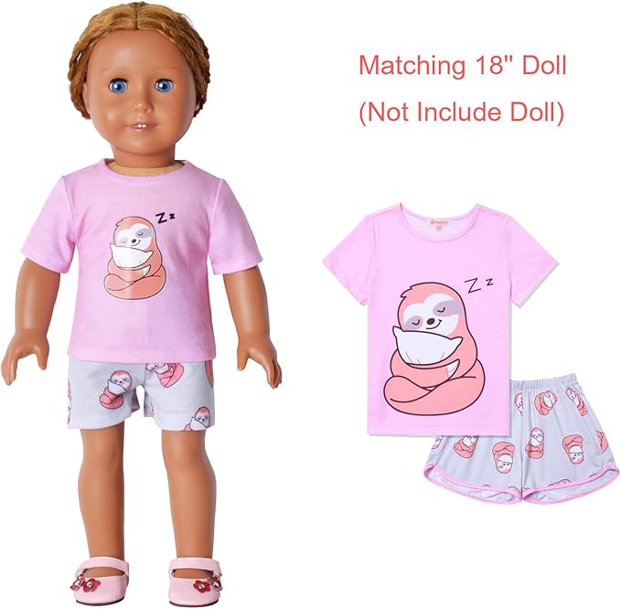 QPANCY Matching Girls & Dolls Pajamas Unicorn Pj Sets Summer Cotton Sleepwear