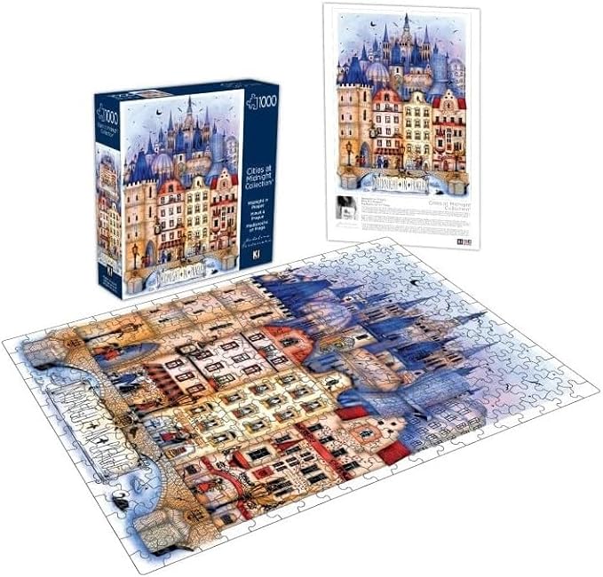 1000 Piece Jigsaw for Adults – Hard, Difficult, and Challenging Puzzle by Madalina Tantareanu – Cities at Midnight: Prague – 27x20 Inches