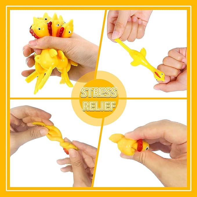 Slingshots Chicken Rubber Chicken 12 Dart Cups Flying Chicken Shooting Games Fidget Toys Stress Relief Finger flingers Stretchy Funny Party Game for Easter's Day Gift Children Adults