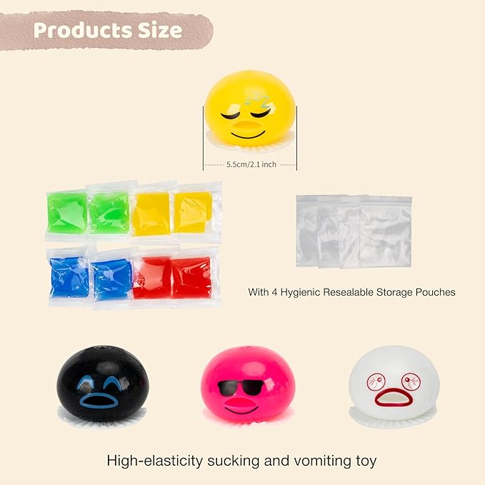 4-PCS Puking Sucking Stress Relief Balls,Vomiting Egg Squeeze Toy,Funny Slime Vomiting Toys,Novelty Fidget Toy for Easter Baskets Gifts for Kids Adults.