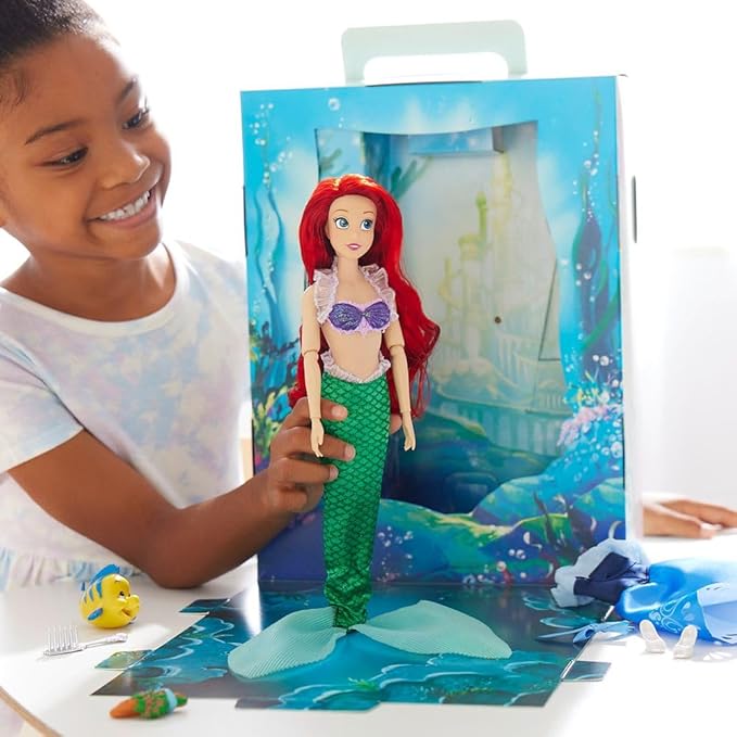Disney Store Official Ariel Story Doll - 11 Inches - Includes Coloring Book and Additional Dress, Princess Doll in Classic Outfit, Disney Princess Toys for Girls