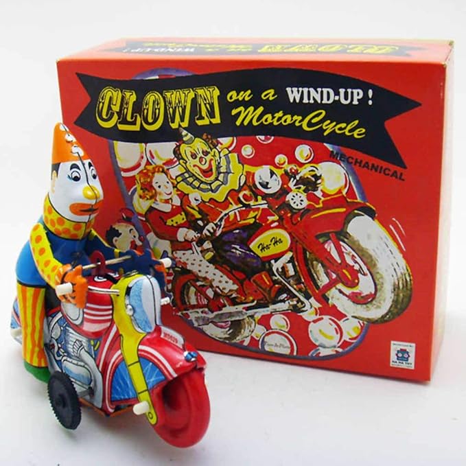 Charmgle Retro Wind-up Clown Riding Motorcycle Model Toy Spring Tinplate Figurine Toys Xmas Plaything Gifts Home Ornament