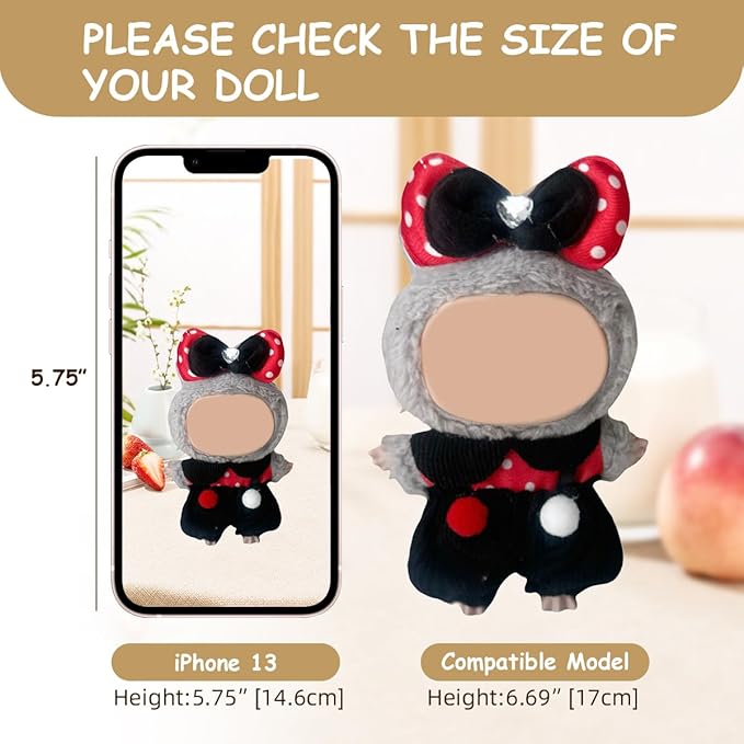 10 Pack Compatible for Labubu Clothes,17cm Doll Clothes Cute Outfits Stylish Accessories Designer Hat Dress Shirt Set Compatible for Labubu Birthday Party Decoration Gift (Adorable, 17cm)