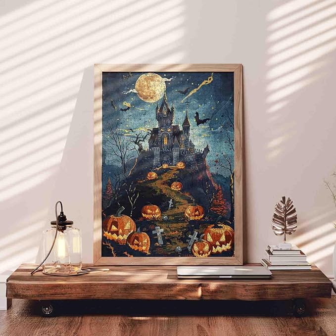 Halloween Fright Night Puzzle for Adults 1000 Pieces, Horror Haunted House Pumpkin Jigsaw Puzzle Ghost, Suitable for All Puzzle Toy Enthusiasts Gifts for Friends and Family 19.7 x 27.6 Inch ﻿