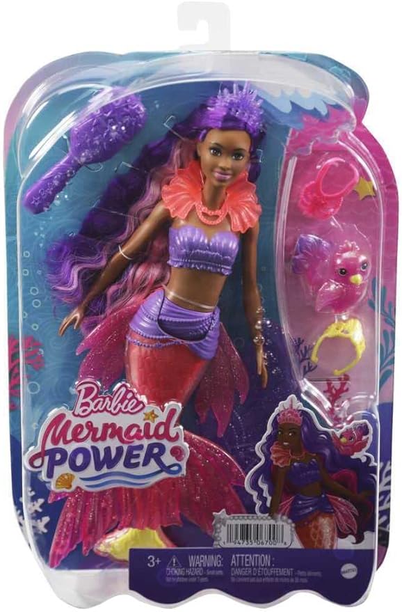 Barbie Mermaid Power Doll Set, Barbie "Brooklyn" Fashion Doll with Phoenix Pet & Accessories, Mermaid Toy with Interchangeable Fins