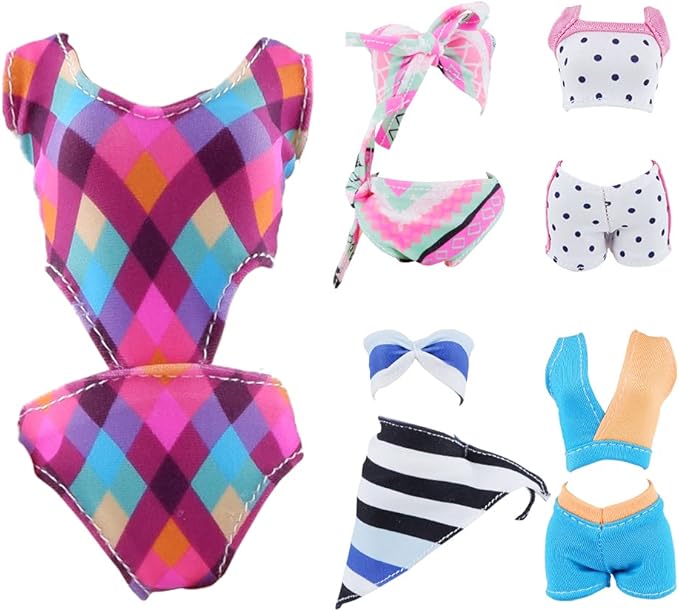E-TING 11 Items= 3Pcs Doll Beach Bikini Swimsuit + 3Pcs Swim Ring + 5Pairs Shoes for 11.5 inch Girl Doll（Random Style）