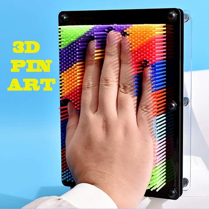 3D Pin Art Sensory Toy Rainbow Needles Fidget Palm Board Extra Large(6 x 8 Inches) Arouse Sense of Imagination Innovative Boundless Creativity