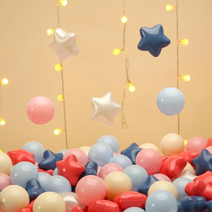 TRENDPLAY Star Ball Pit Balls for Toddlers -50 100 200 Count Star Balls Different Shapes, Non-Toxic Plastic Balls for Safe Play, Boys Girls Festival Party Decoration