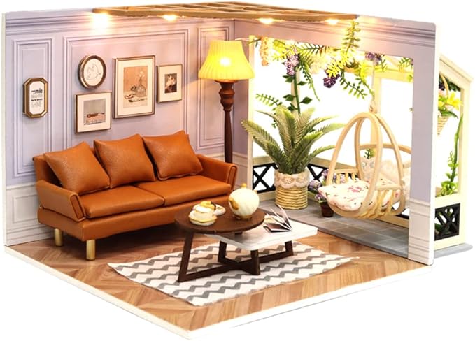 TuKIIE DIY Miniature Dollhouse Kit with Furniture, 1:24 Scale Creative Room Mini Wooden Doll House Accessories Plus Dust Proof for Kids Teens Adults(Warm Moment)