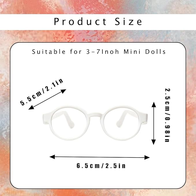 Doll Glasses Accessories for 17cm Dolls,Set of 5 Mini Glasses for 3.94-6.69 Inch (10-17 cm) Doll，lear Lenses, for Crafts, Dolls, Personalized Outfits