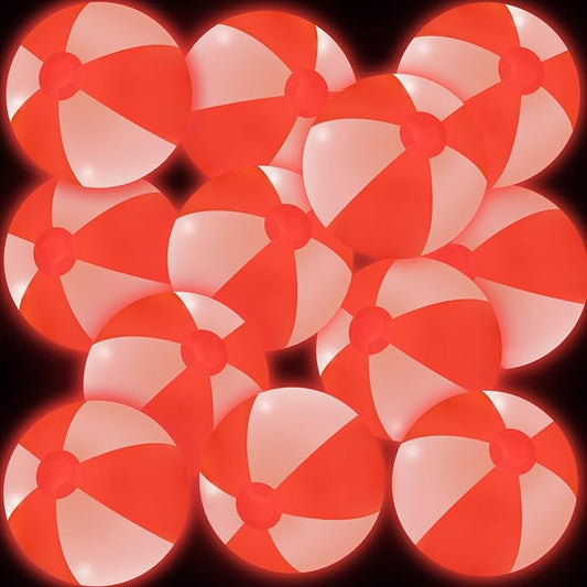 12 Pcs Light up Beach Balls 16'' Jumbo Pool LED Balls Glow in The Dark Neon Giant Inflatable for Summer Hawaiian Tropical Theme Beach Party Decor Water Accessory (Red)