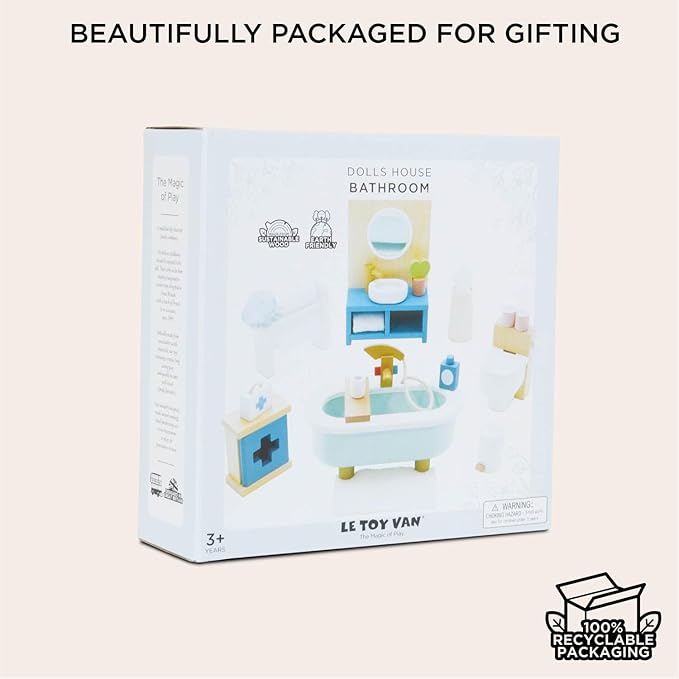 Le Toy Van - Daisylane Bathroom Premium Wooden Toys Dolls House Accessories |Playset For Doll House | Girls Dolls House Furniture Sets - Suitable For Ages 3+