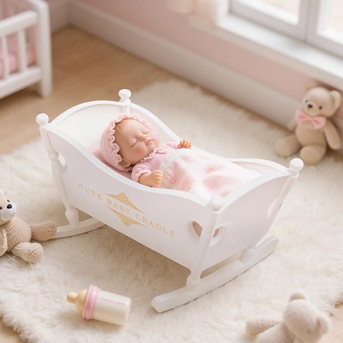 BABESIDE Baby Doll Accessories for 3 Inch Mini Dollhouse Miniature Babys Doll Playpen and Crib Dollhouse Mini Baby Dolls Bed Micro Mini Dollhouse Playpen, Assembly Required
