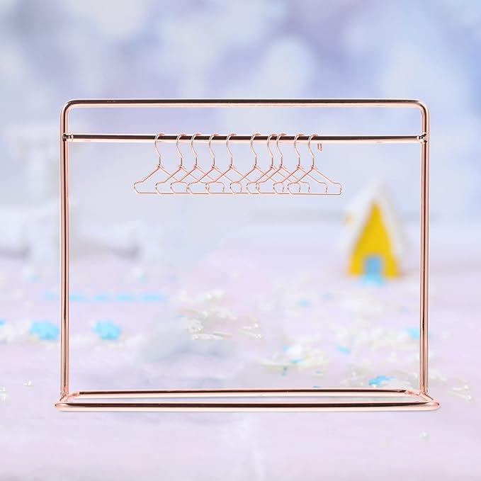 TOYANDONA Doll Clothes Rack with 10 Miniature Hangers Mini Clothes Rack for Dolls Doll Garment Storage for Dollhouse Accessories 5.90X4.72X2.16In