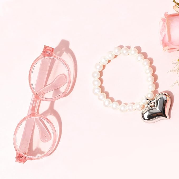 Doll Outfit Set, Adorable Pink Glasses & Heart-Shaped Necklace & Cute Canvas Shoes for Dolls Clothing Accessories Decoration or Collection