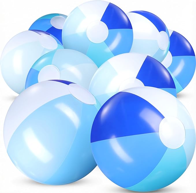 Realspring 12 Pcs Pastel Inflatable Beach Balls Kids Bulk Blue Stripe Jumbo Big Beach Balls Pool Floating Toys for Adults Water Games Baby Shower Birthday Summer Swimming Party Decor Favor(26.5 Inch)