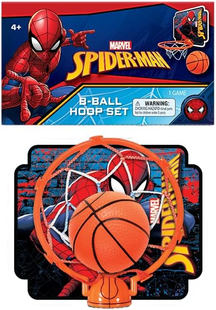 JA-RU Marvel Spiderman Mini Basketball Hoop (1 Unit) Self Adhesive Wall & Door Mount. Office or Bedroom Basketball Hoop with Ball for Kids. Indoor & Outdoor Sports Game. Spid-6822-1s