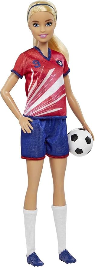 Barbie Careers Fashion Doll & Accessory, Soccer Player with Blonde Ponytail, #9 Uniform, Tall Socks, Cleats & Ball