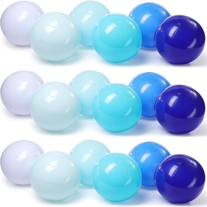 Realspring 24 Pcs Inflatable Beach Balls for Kids Bulk Pastel Solid Color Jumbo Beach Ball Swim Pool Floating Toys Baby Shower Birthday Summer Party Decor(Blue and White,26.5 Inch)