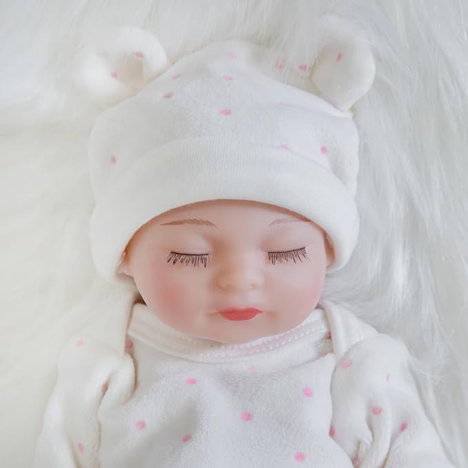 ENA Reborn Baby Doll Realistic Silicone Vinyl Baby 10 inch Weighted Lifelike Doll Gift Set for Ages 3+ (Pink Polka dots, 10 inch)
