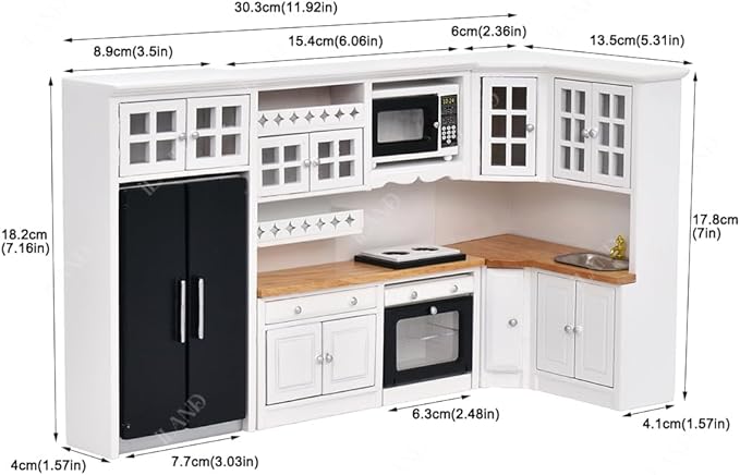 iLAND Miniature Dollhouse Furniture on 1:12 Scale, Modern Dollhouse Kitchen with Dollhouse Accessories Set