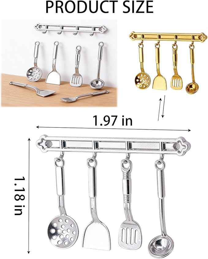 Mini Dollhouse Accessories Set, 1:12 Scale Tiny Miniature Decor for Doll House Furniture DIY (CookwareGolden)