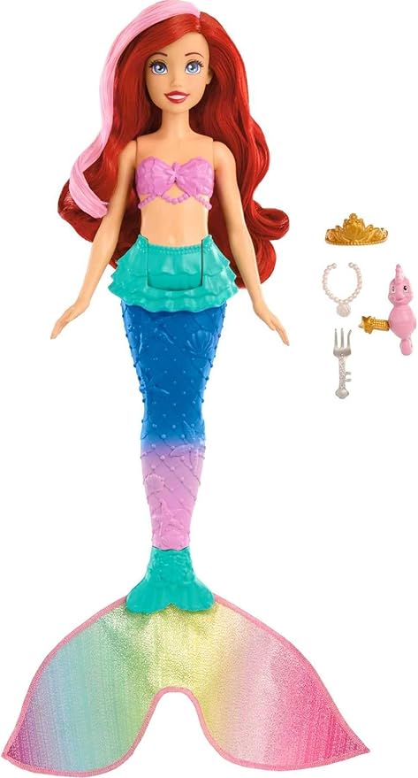 Mattel Disney Princess Toys, Ariel Swimming Mermaid Doll with Color-Change Hair and Tail, Water Toy Inspired by the Mattel Disney Movie