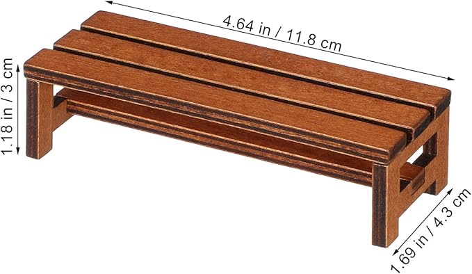 SEWACC 2pcs Miniature Doll House Bench Wooden Mini Furniture Set Brown Miniature Park Bench for Dollhouse Decoration