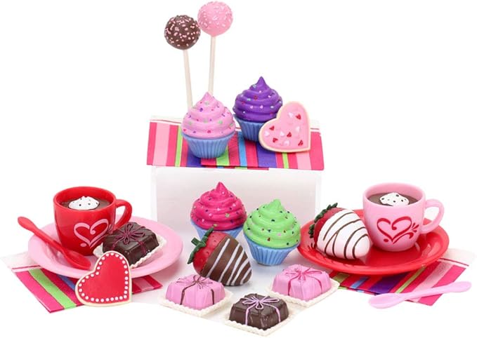 Sophia's 20 Piece Hot Chocolate and Desserts Set with Cookies, Cakes, Chocolate Covered Strawberries, Cupcakes and More for 18 Inch Dolls