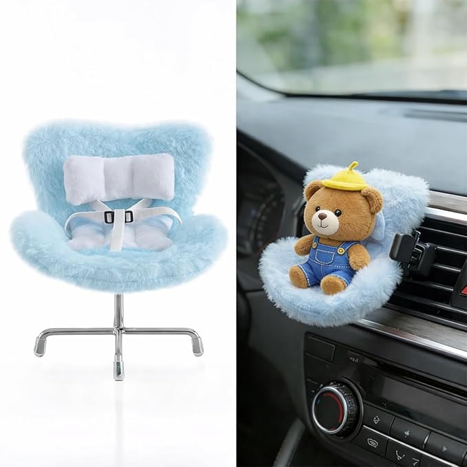 Ezcora Accessories for 10-17cm Dolls, Doll Car Seat with Clip onto Car Air Vent, Includes Seat Leg for Desktop Display (Blue)