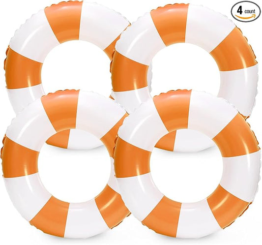 Whaline 4Pcs Inflatable Swimming Float Toy Striped Swim Ring Fun Print Pool Lounger Tube for Summer Swimming Beach Party