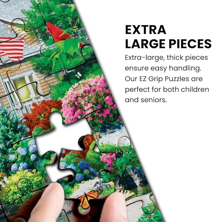 MasterPieces 300 Piece EZ Grip Jigsaw Puzzle – Coastal Getaway Beach Scene – Large Piece Puzzles for Seniors, Adults, and Family – Eco-Friendly, Non-Glare Finish, Relaxing 18" x 24" Puzzle