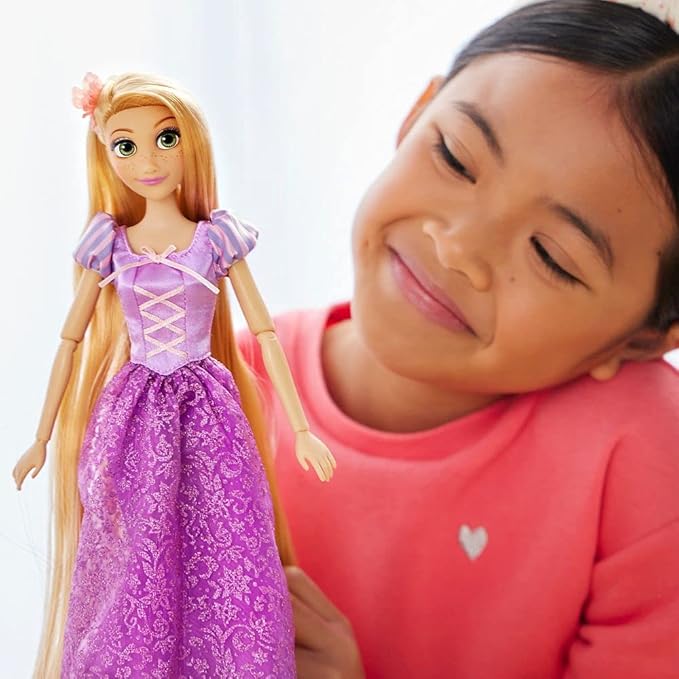 Disney Store Official Princess Classic Doll (Rapunzel from Tangled), 11 Inches, Includes Brush with Molded Details, Fully Posable Toy in Classic Outfit - Disney Princess Toys