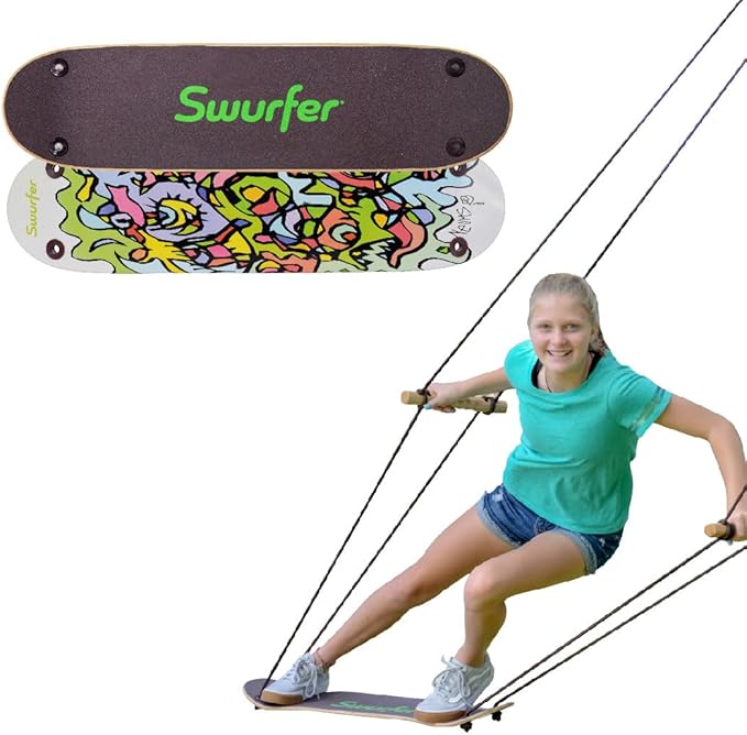 Swurfer TreeSkate Skateboard Tree Swing, Outdoor Stand Up Surf Swing, Kids Outdoor Play Equipment, for Children and AdultsHolds Up to 200 lbs, Ages 6 and Up, Adjustable Handles, Grip Tape (Undawadda)