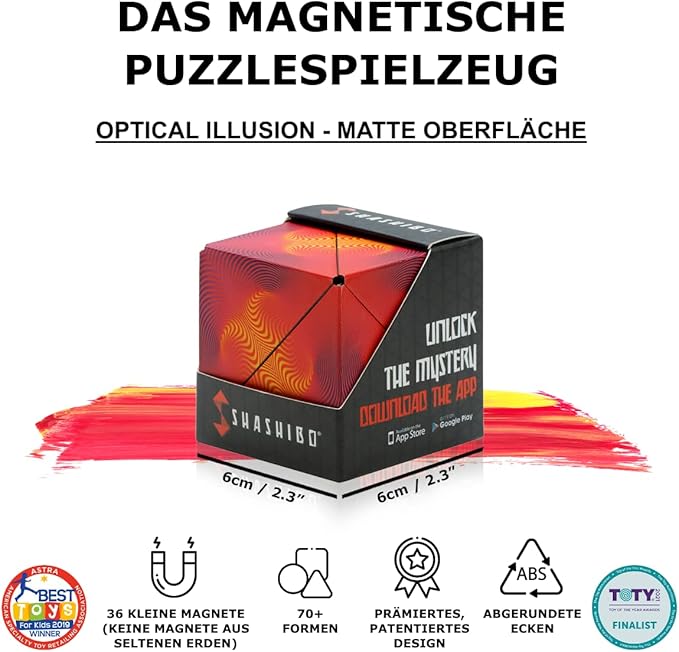 Shashibo Shape Shifting Box - STEM Fidget Toy with Ultra Strong Magnets - Sensory Puzzle Cube Transforms Into 100+ Shapes, Easter Basket Stuffers Gift for Kids, Teens, and Adults (Optical Illusion)