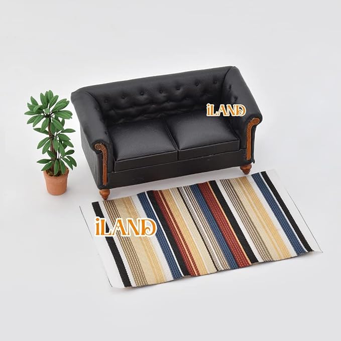 iLAND Miniature Dollhouse Accessories of Carpet for Dollhouse Furniture on 1/12 Scale, Woven Dollhouse Rugs 6” x 3.8” (2pcs Stripe)