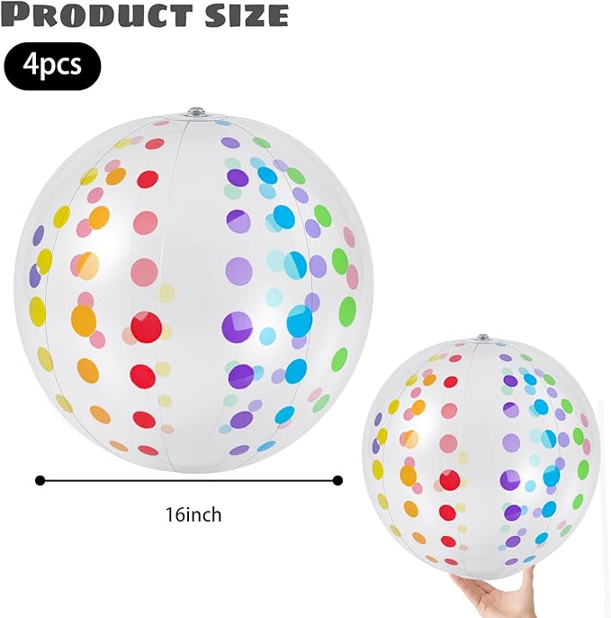LovesTown 4-Pack Beach Balls 16-inch, Large Polka Dot Beach Balls for Summer Parties, Pool Toys, Birthday Party Supplies Decorations, Kids Water Games