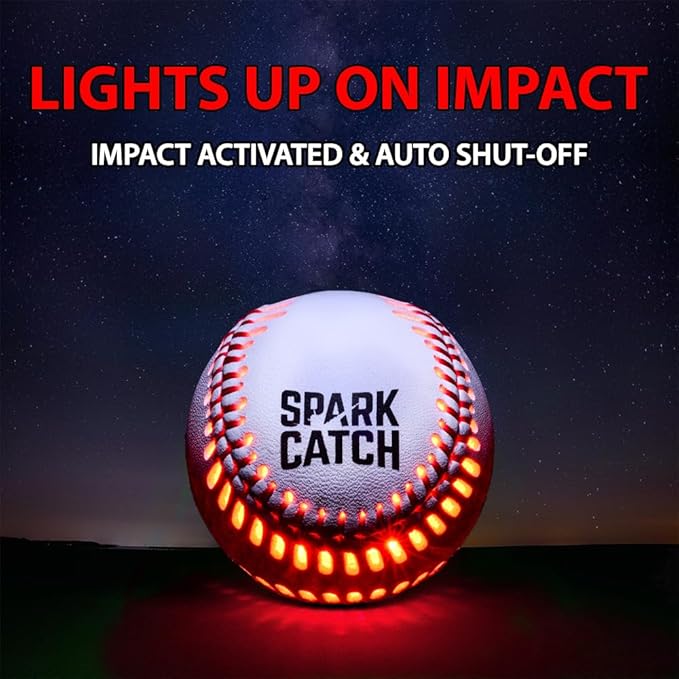 SPARK CATCH Light Up Baseball, Glow in The Dark Baseball, Sports Gear Accessories Gifts for Boys 8 9 10 11 12 13 14 15 Years Old, Kids Teens All Ages Gift Ideas