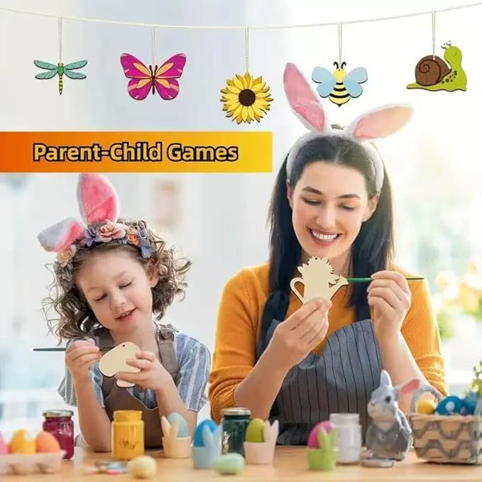 ShaoAngDuoMi 36PCS Paint Your Own Wooden Crafts Kit for Kids – DIY Plant & Insect Wood Shapes with Paint Pens & Stickers, Family Art Activity, Garden Tree Hanging Decorations, Creative Gift