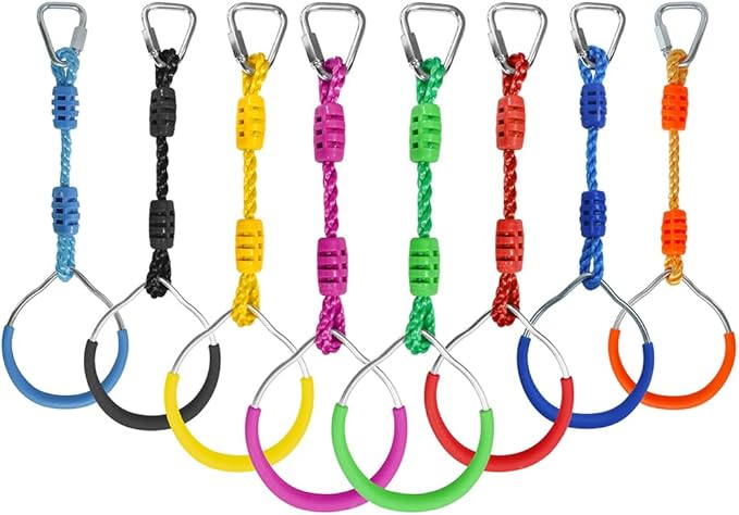 8 Colorful Ninja Ring Fitness Gymnastic Ring Outdoor Backyard Playground Training Equipment Play Set, Funny Jungle Gym Fist Hanging Swing Monkey Bars Ninja Warrior Obstacle Course Trapeze Accessories