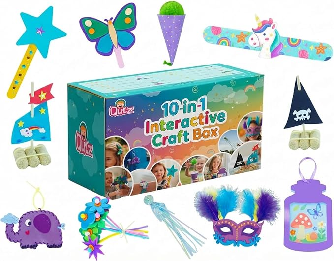QuTZ Craft Kits for Kids Ages 4-8, 10-in-1 Toddler Craft Box, Build Projects that Glow, Float, Wearable and Playable, No prep and no Clean-up, Art and Crafts Supplies for Kids 4 5 6 7 8 Year Old