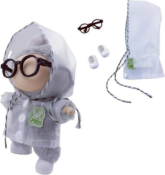 17cm Doll Clothes Set, Stylish Raincoat Doll Outfits with White Shoes, Black Glasses (No Dolls)