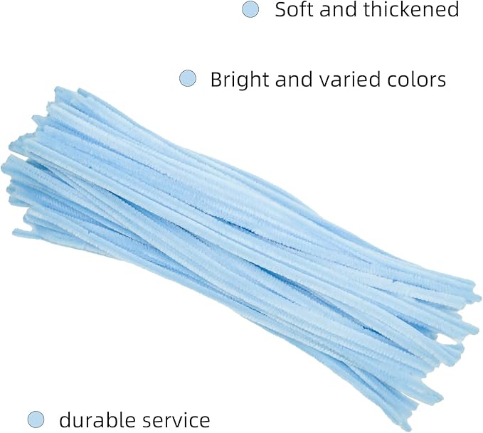 200 Pcs Pipe Cleaners, 12 Inch Long Pipe Cleaners Craft Supplies, Colorful Pipe Cleaners Pastel for Halloween Decoration, Christmas Day and Valentine’S Day DIY Art Creative Crafts (Light Blue)