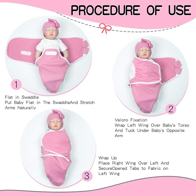 Reborn Baby Doll Clothes 22 inch Girl Outfit for 17''-22'' Baby Doll Newborn Girl Pink Swaddle Hat (Pink)