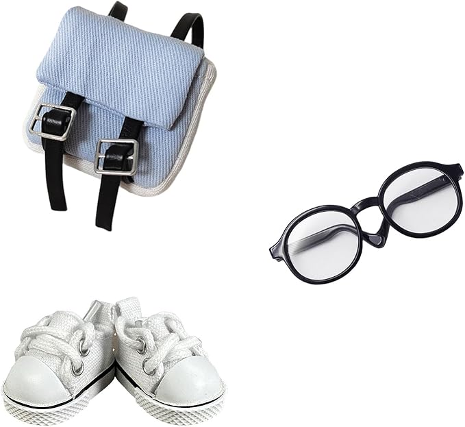 3pcs Doll Accessories Set for 17cm Lububu Doll Included Mini Backpack, Canvas Shoes, and Mini Glasses, Adorable Dress Up Accessories for 6.7 inches 1st/2nd/3rd Gen Figures (Backpack - Blue)