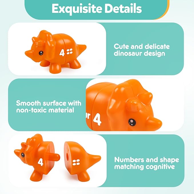 TSYAN Matching Number Counting Dinosaur Toys with Double-Sided 1 2 3 Number Preschool Learning Sensory Sorting Educational Fine Motor Toys Sets for Kids Toddler Aged 3+ Years Old…